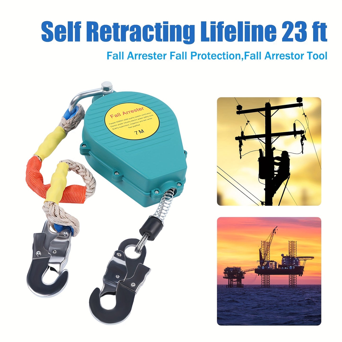 7m Self Retracting Lifeline Protect Safety Harness Lanyard Fall Arrester 23ft