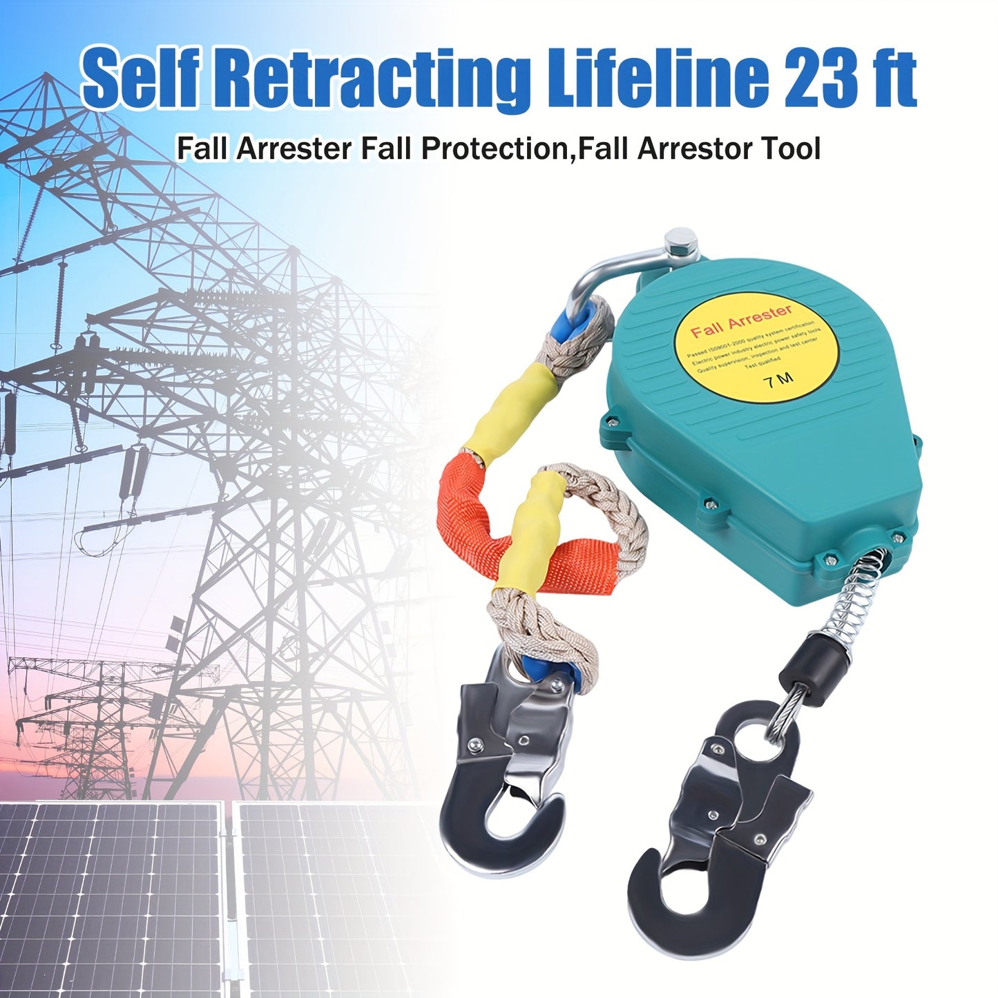 7m Self Retracting Lifeline Protect Safety Harness Lanyard Fall Arrester 23ft
