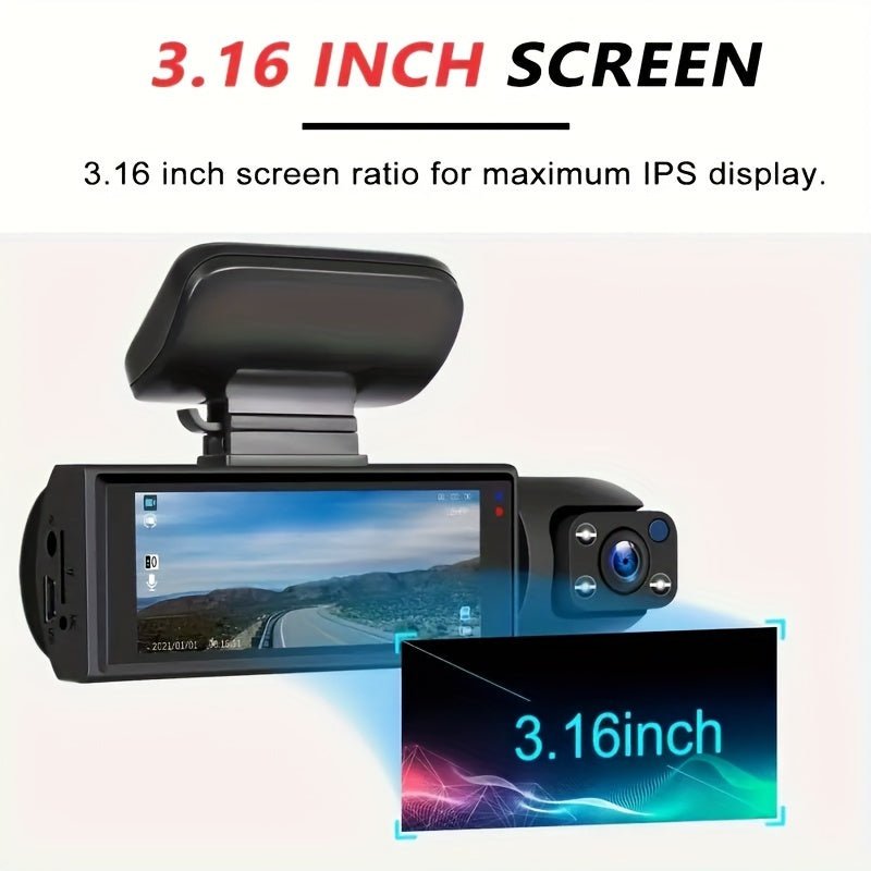 1080P Dual - Lens Car Dash Cam - Wide - Angle Front and Inside Recording, IR Night Vision, Loop Recording, 3.16 Inch IPS Screen - High - Definition Car DVR Camera for Safe Driving - CK Outdoors and More
