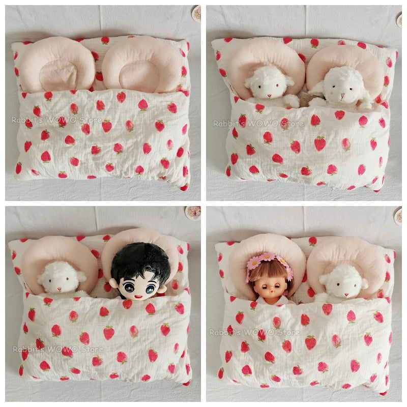 Lovely Sleeping Bag Blanket Bedding for 20cm Idol Dolls / 25cm Mellchan Baby Doll Out Going Carry Bag Soft Quilt Bag House