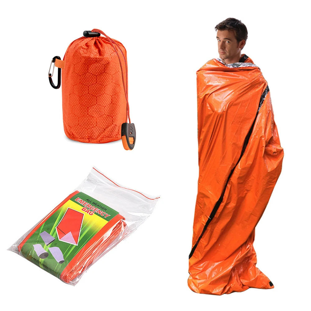 Thermal Sleeping Bag Portable Sleeping Pad Quilt PE Aluminum Film Warm Windproof Waterproof Bivy Sack for Camping Hiking Outdoor