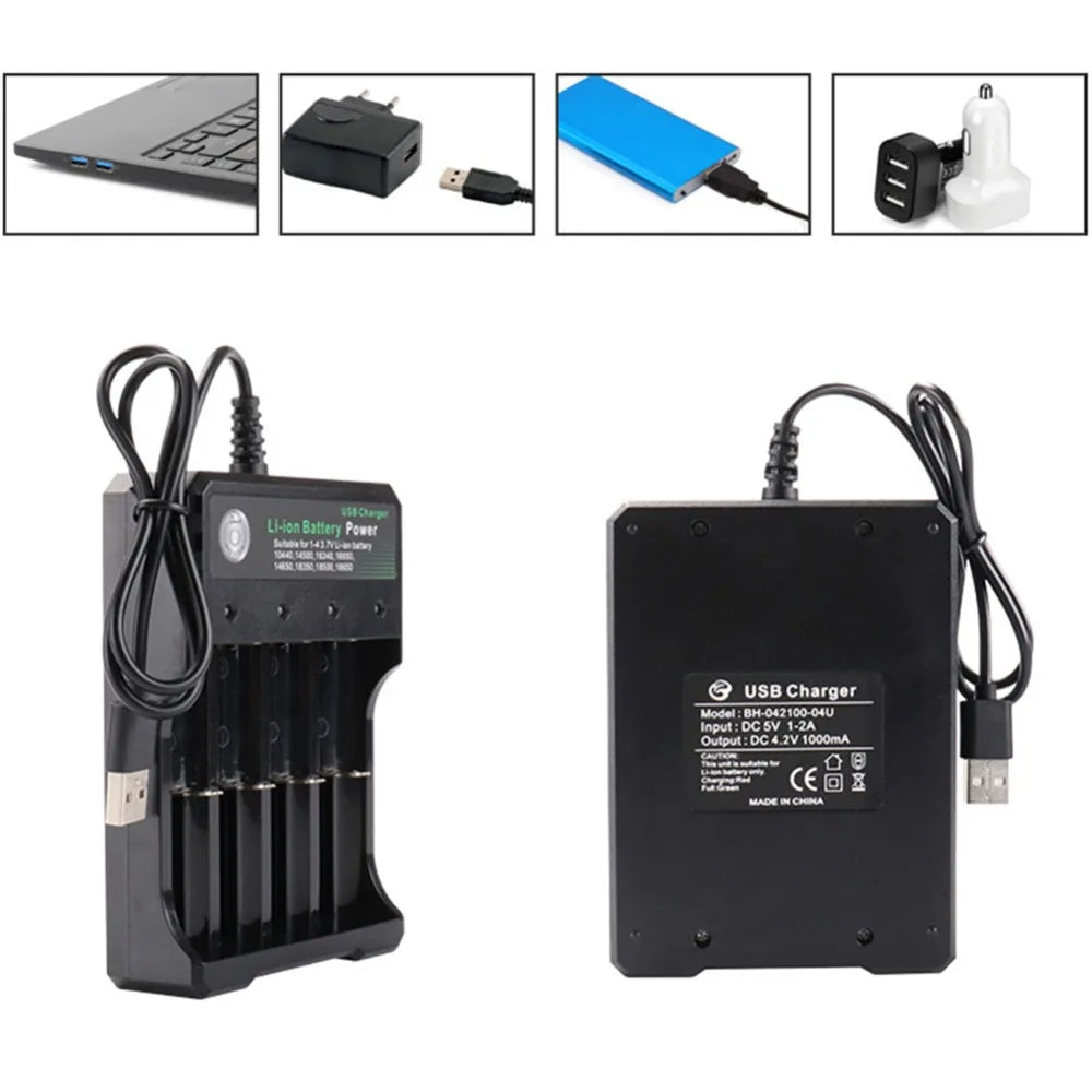 18650 Battery Charger Black 1 2 4 Slots AC 110V 220V Dual For 18650 Charging 3.7V Rechargeable Lithium Battery 4 Ports Charger