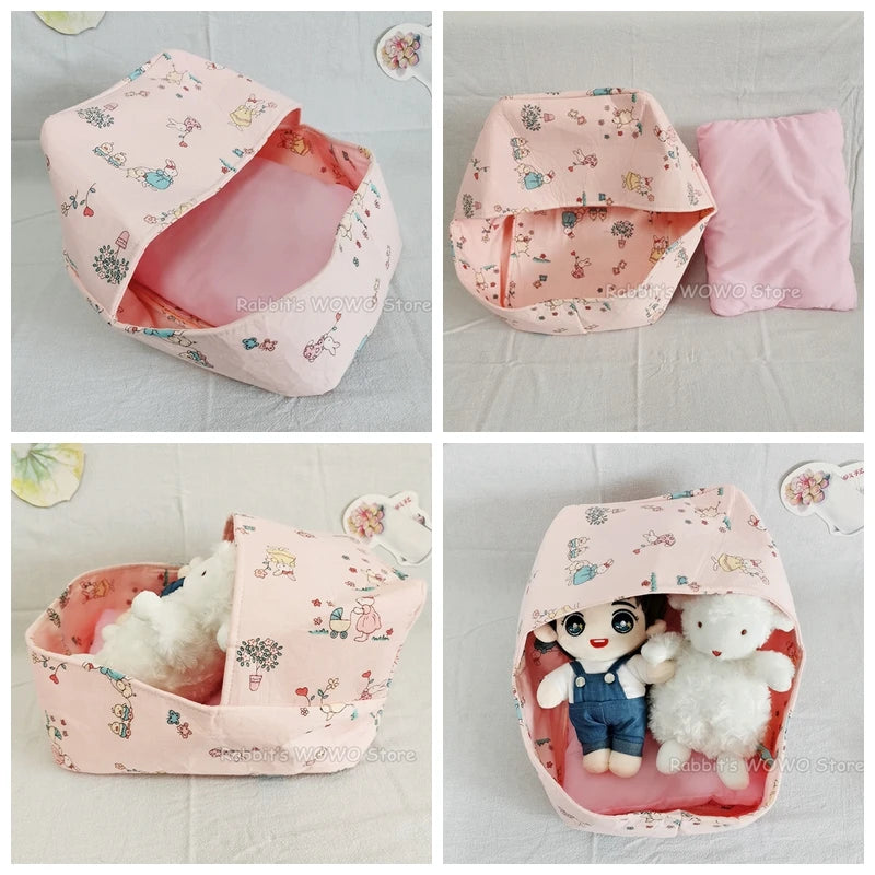 Lovely Sleeping Bag Blanket Bedding for 20cm Idol Dolls / 25cm Mellchan Baby Doll Out Going Carry Bag Soft Quilt Bag House