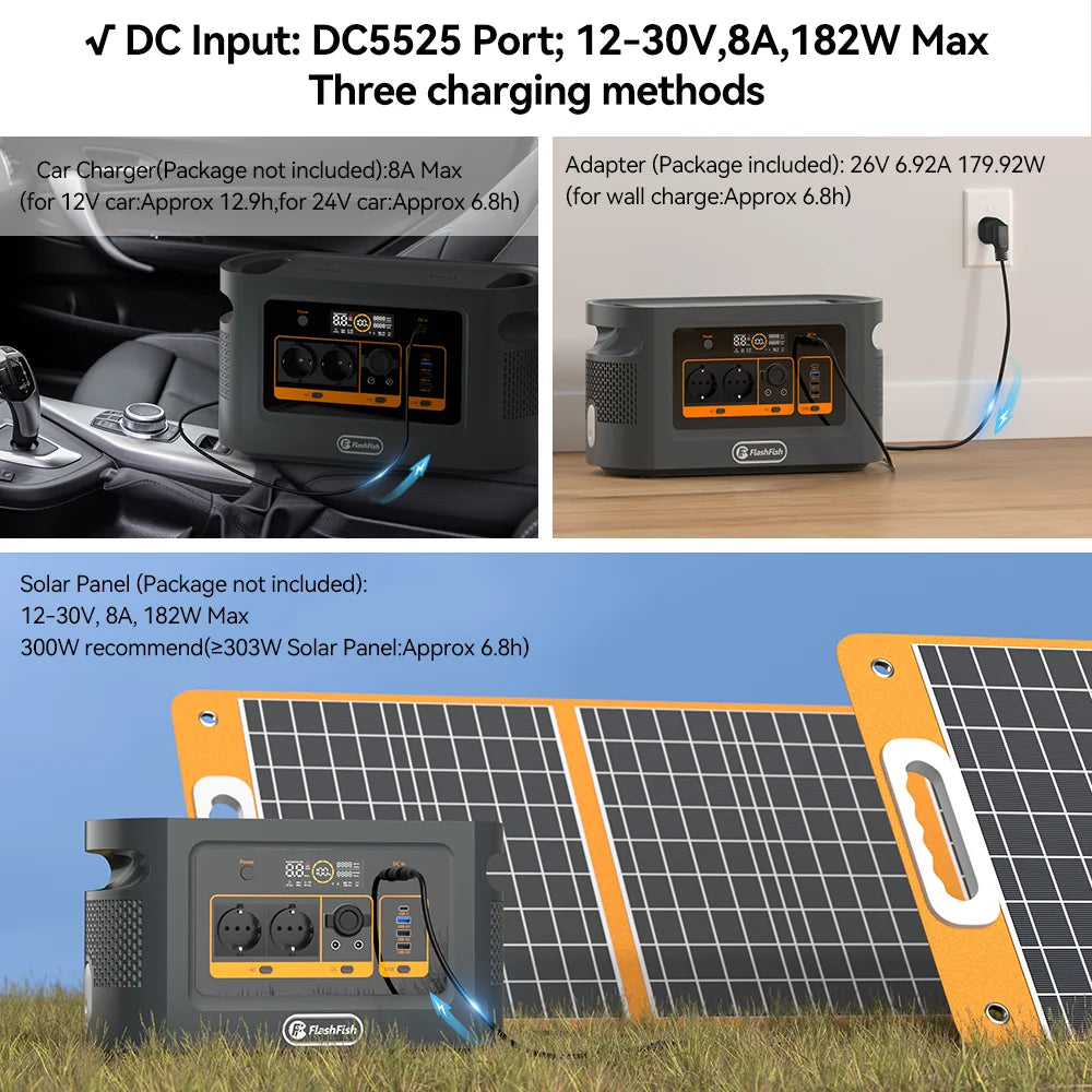 FF Flashfish QE02D Lifepo4 1008Wh Rechargeable Portable Power Station 1200W 315000mAh Solar Generator UPS AC Wireless Battery