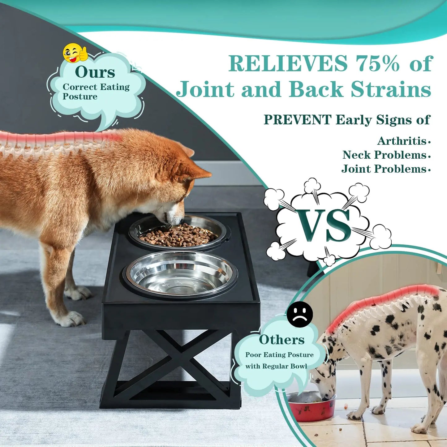 Elevated Dog Bowls 3 Adjustable Heights Raised Pet Stand with Slow Feeder Stainless Steel Food Bowls for Small Medium Large Dogs