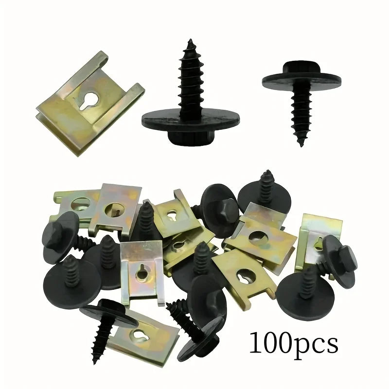 40pcs Car Screw Base U Clip Car Modification Fastener Metal Fender Bumper Protection Clip Interior Accessories Automobile Fasten