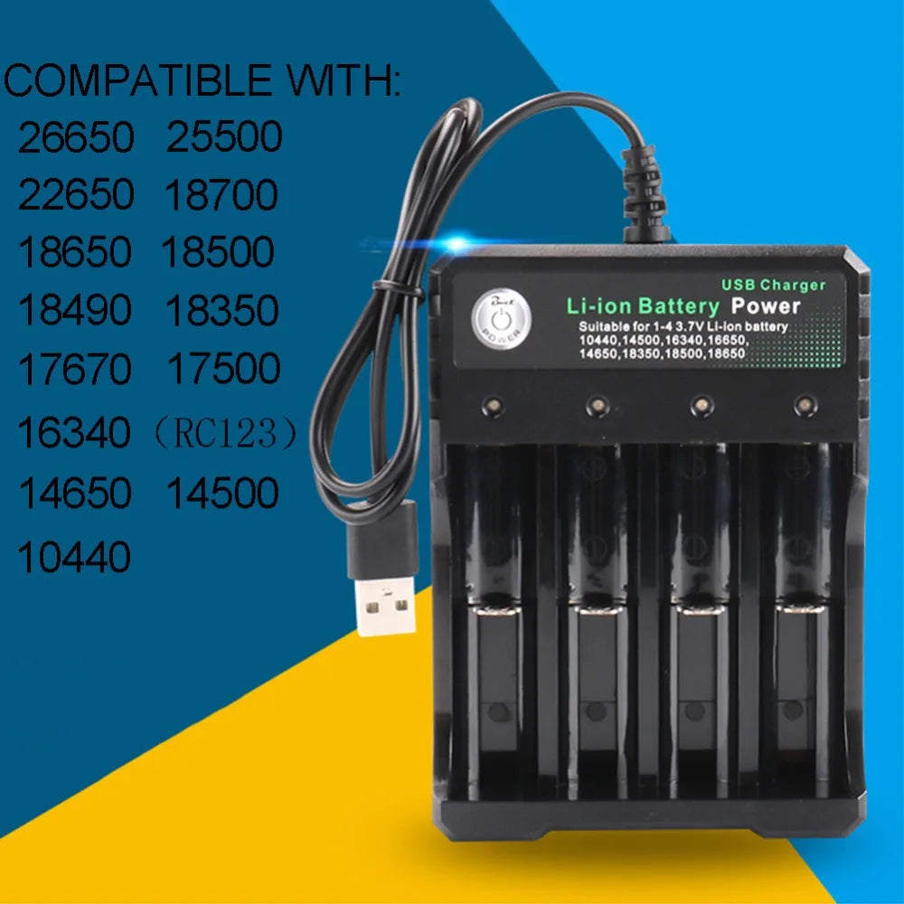 18650 Battery Charger Black 1 2 4 Slots AC 110V 220V Dual For 18650 Charging 3.7V Rechargeable Lithium Battery 4 Ports Charger