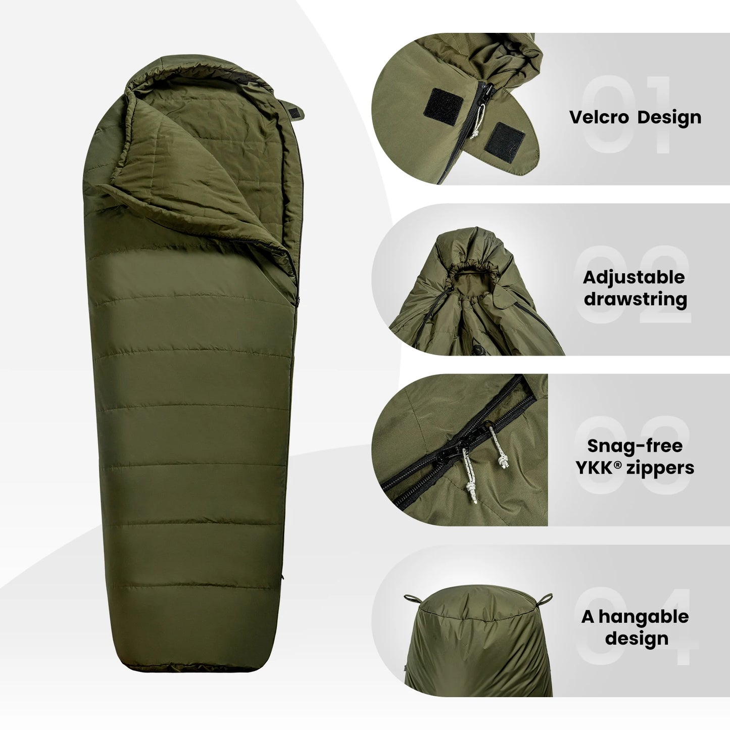 OneTigris 3-season 1-person Outdoor Sleeping Bag Tactical Styled Mummy Sleeping Bag for Camping Bushcrafting Backpacking Hiking