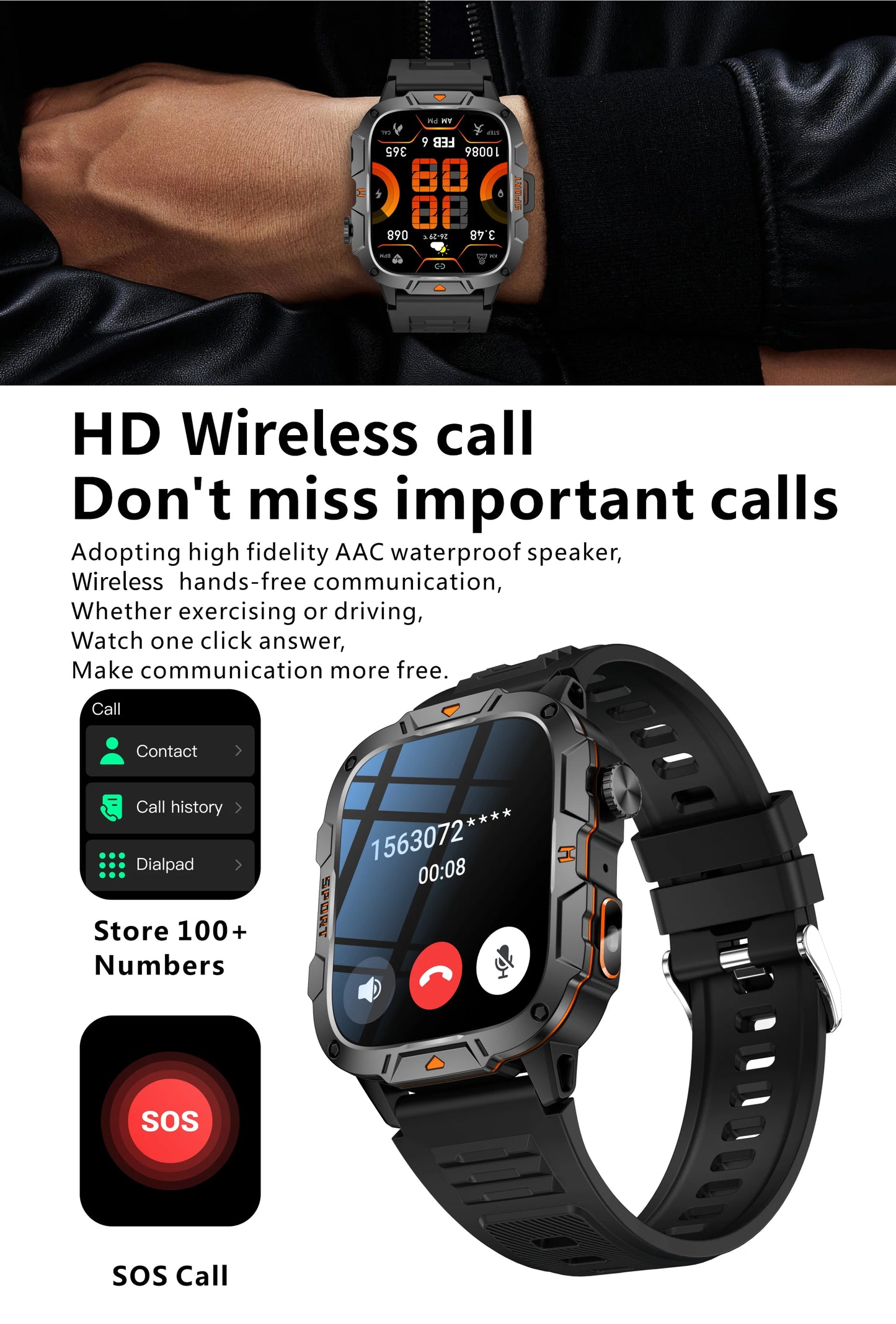 LIGE LED Flashlight Military Smartwatch For Men Bluetooth Call Voice Assistant Watches Heart Rate Monitor Multiple Sports Watch