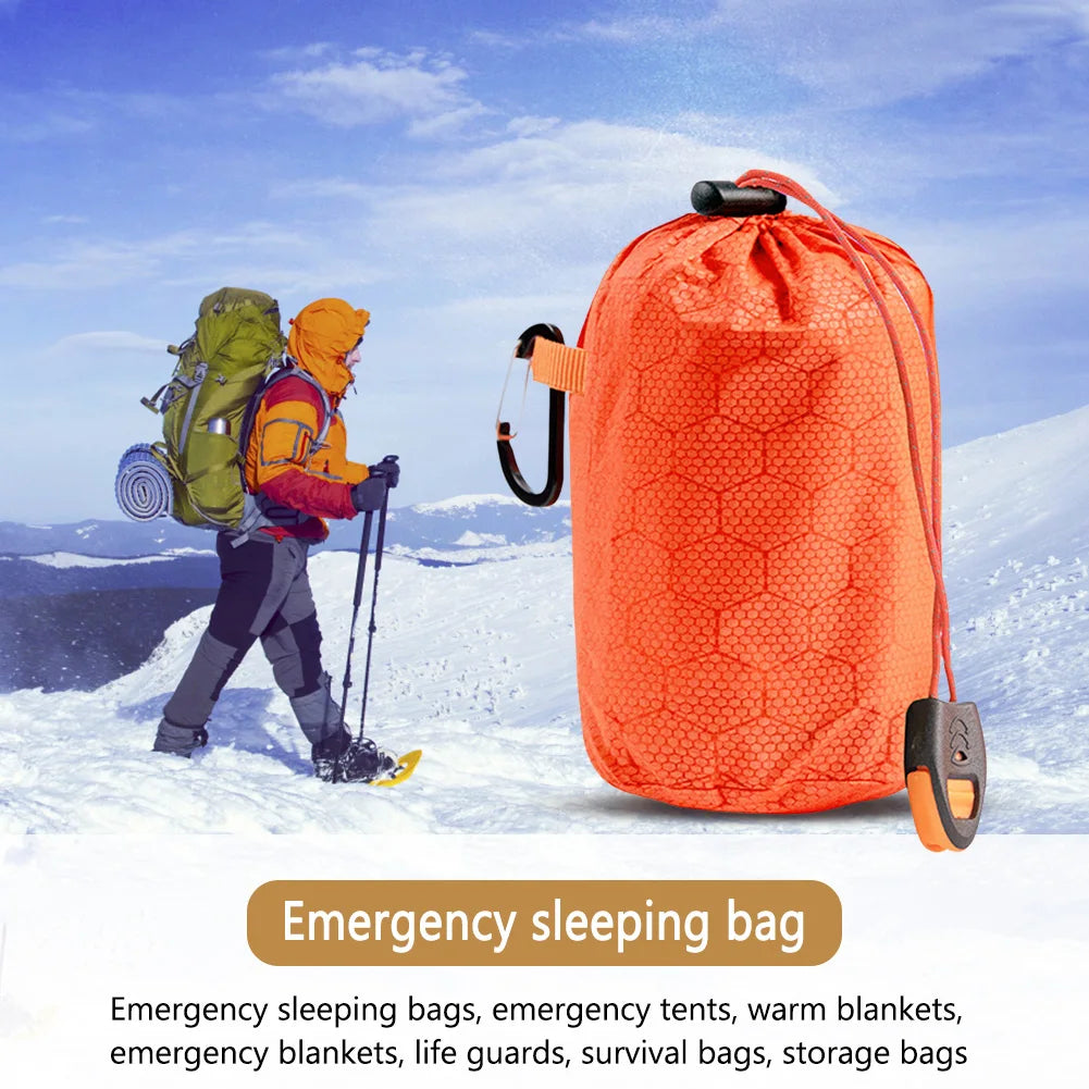 Thermal Sleeping Bag Portable Sleeping Pad Quilt PE Aluminum Film Warm Windproof Waterproof Bivy Sack for Camping Hiking Outdoor