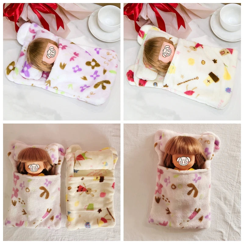Lovely Sleeping Bag Blanket Bedding for 20cm Idol Dolls / 25cm Mellchan Baby Doll Out Going Carry Bag Soft Quilt Bag House