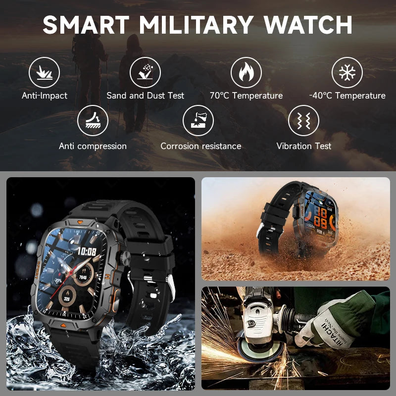 LIGE LED Flashlight Military Smartwatch For Men Bluetooth Call Voice Assistant Watches Heart Rate Monitor Multiple Sports Watch
