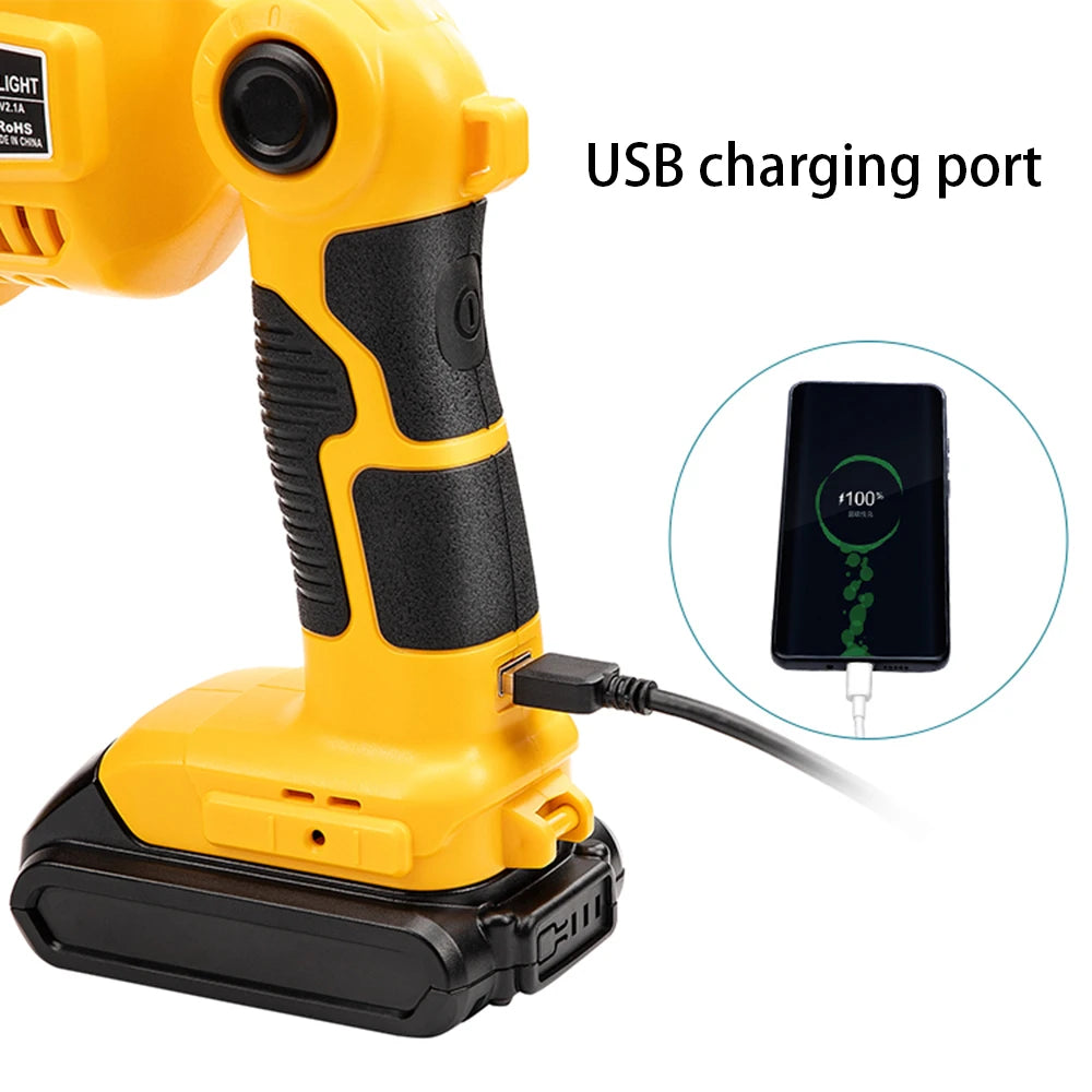 Cordless LED Torch Work Light Camping Lantern Flashlight Portable Flashlight Hand Lamp Outdoor Spotlight for Dewalt DCL040N 18V