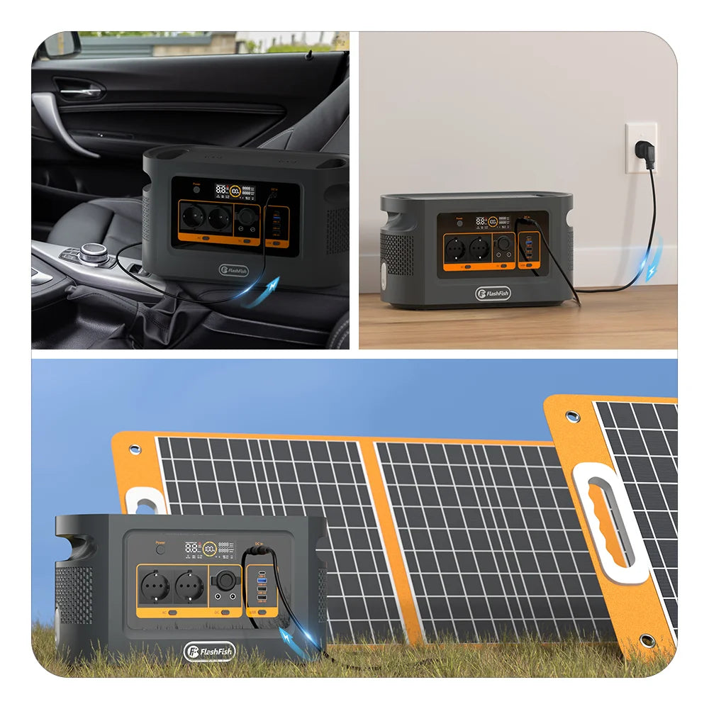 FF Flashfish QE02D Lifepo4 1008Wh Rechargeable Portable Power Station 1200W 315000mAh Solar Generator UPS AC Wireless Battery