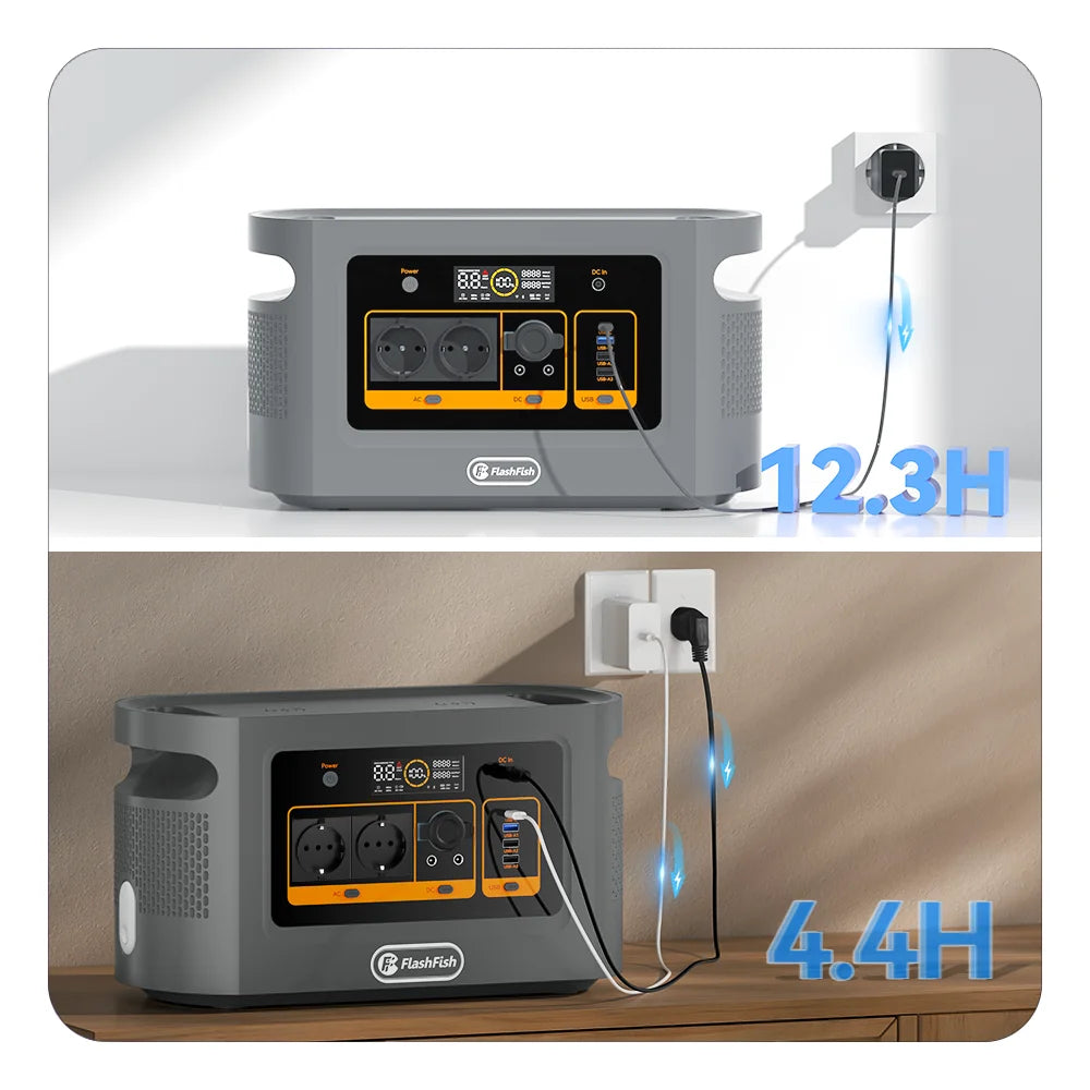 FF Flashfish QE02D Lifepo4 1008Wh Rechargeable Portable Power Station 1200W 315000mAh Solar Generator UPS AC Wireless Battery