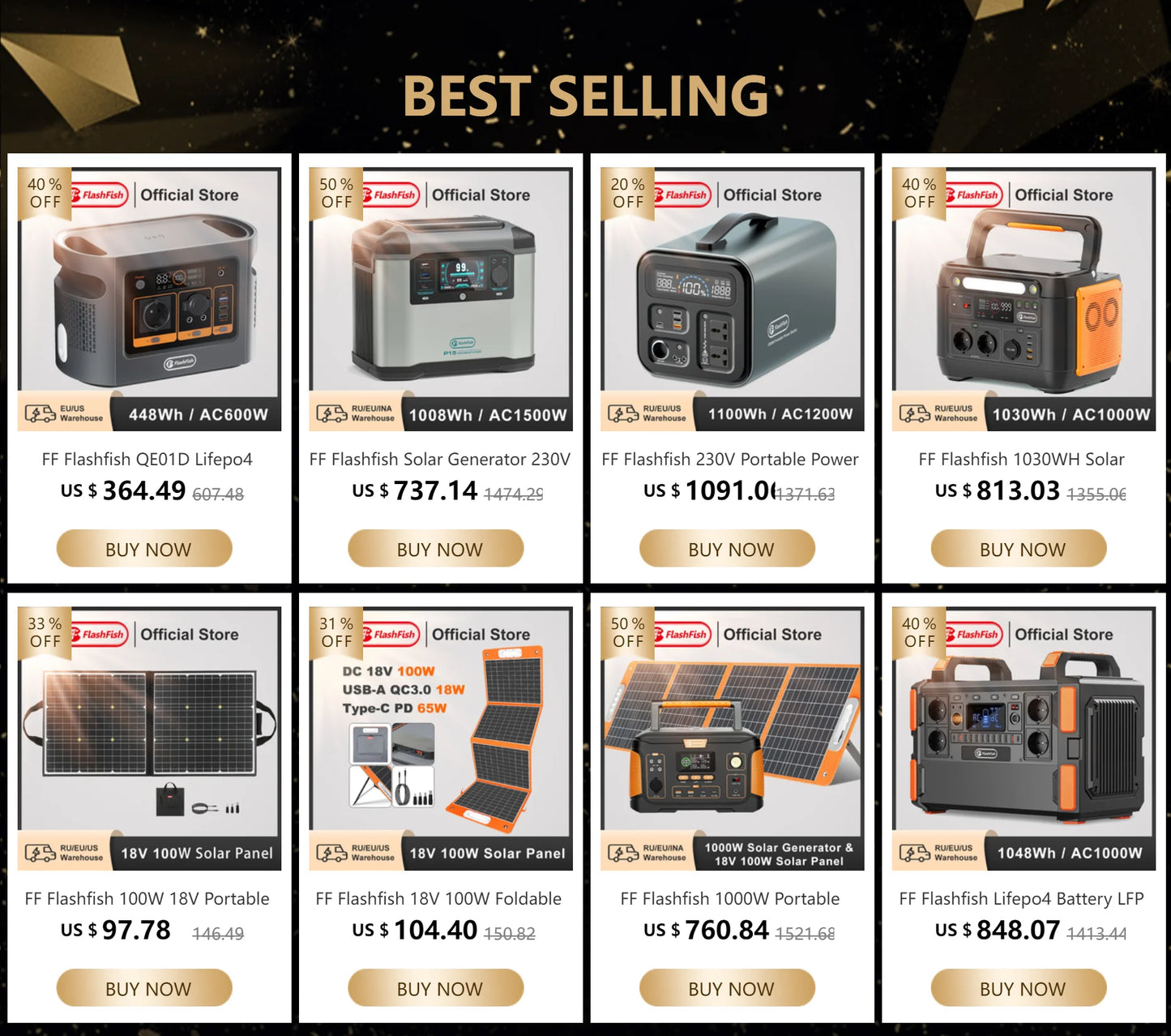FF Flashfish QE02D Lifepo4 1008Wh Rechargeable Portable Power Station 1200W 315000mAh Solar Generator UPS AC Wireless Battery