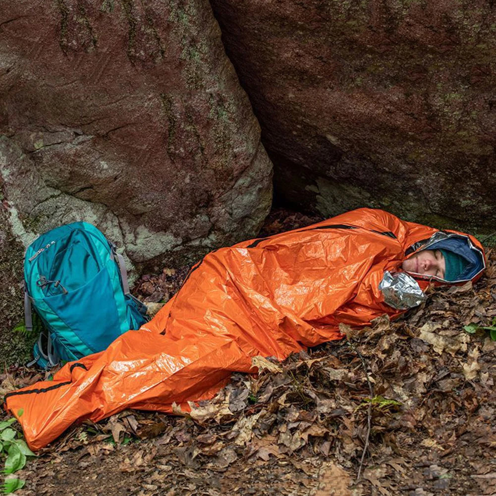 Thermal Sleeping Bag Portable Sleeping Pad Quilt PE Aluminum Film Warm Windproof Waterproof Bivy Sack for Camping Hiking Outdoor