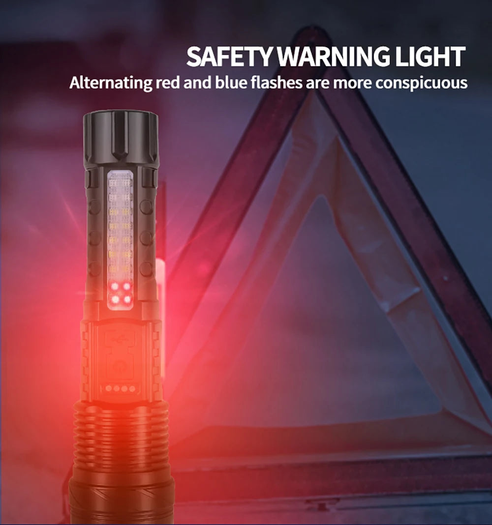 Powerful XHP50 LED Flashlight Waterproof 18650 Torch With Side Light 7 Modes Camping Fishing Lantern USB Rechargeable Zoom Lamp