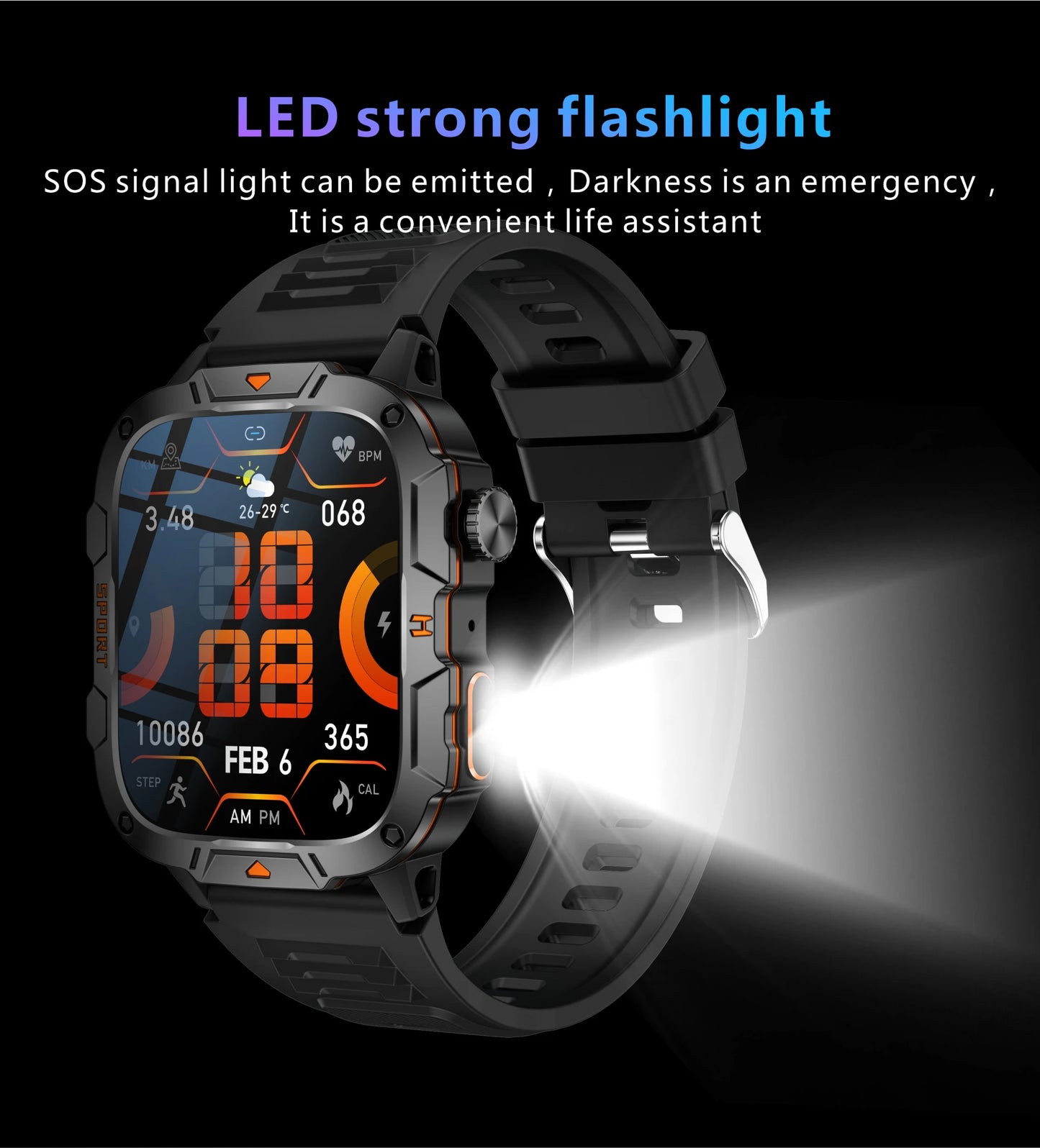 LIGE LED Flashlight Military Smartwatch For Men Bluetooth Call Voice Assistant Watches Heart Rate Monitor Multiple Sports Watch