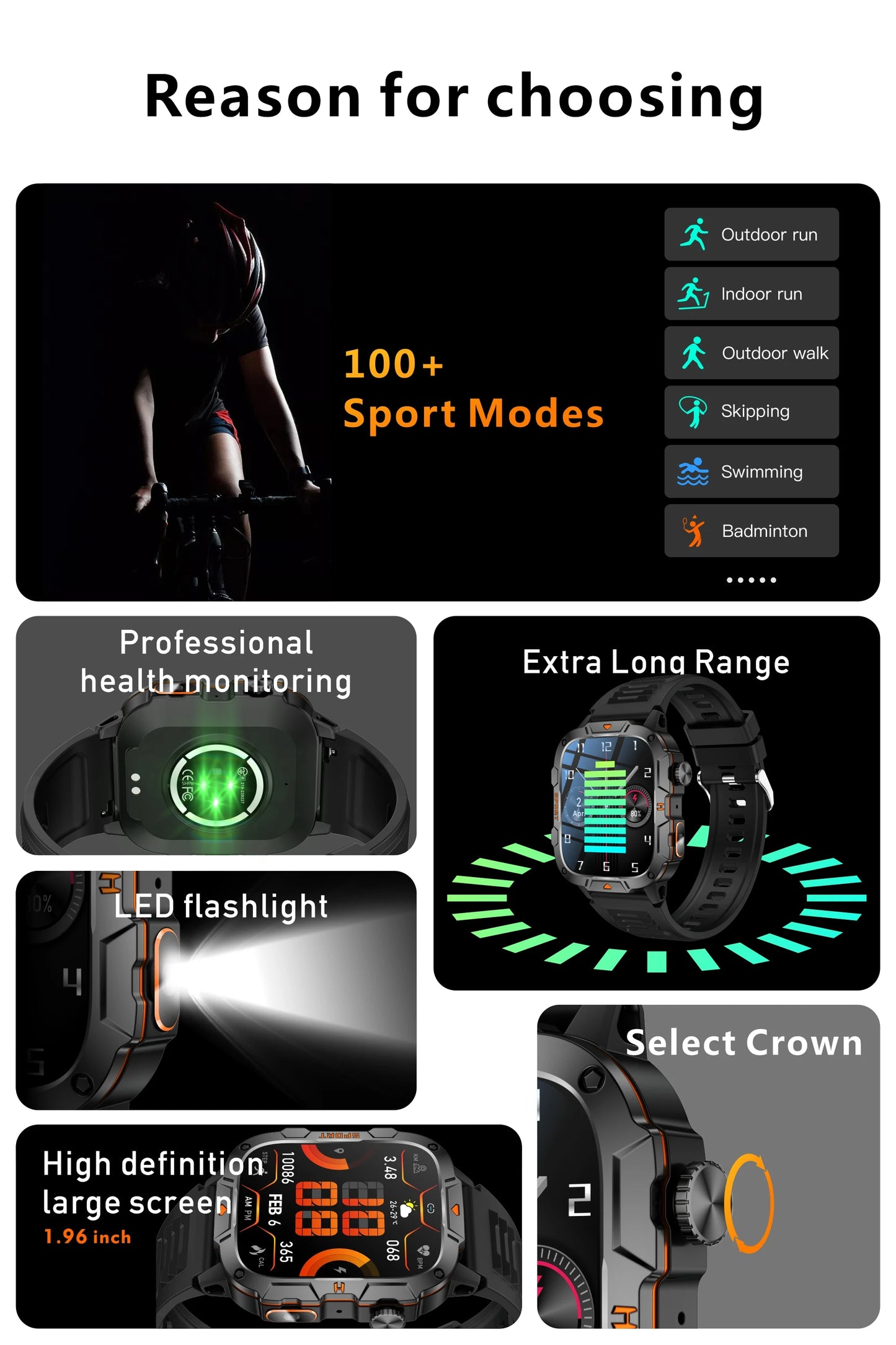 LIGE LED Flashlight Military Smartwatch For Men Bluetooth Call Voice Assistant Watches Heart Rate Monitor Multiple Sports Watch