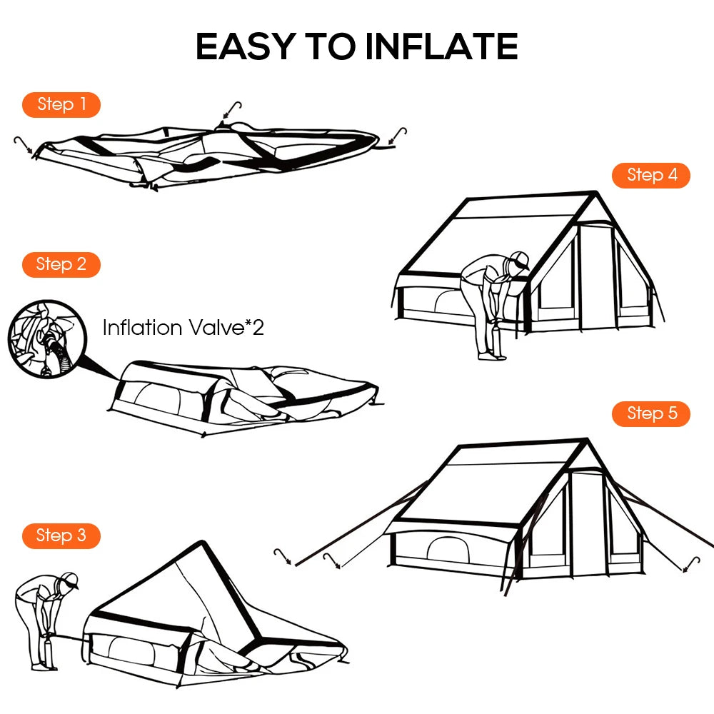 Luxury Camping Tent Waterproof Sunscreen Inflatable Roof Tent Large Space Folding Tent Park Family Tent Travel Beach Equipment