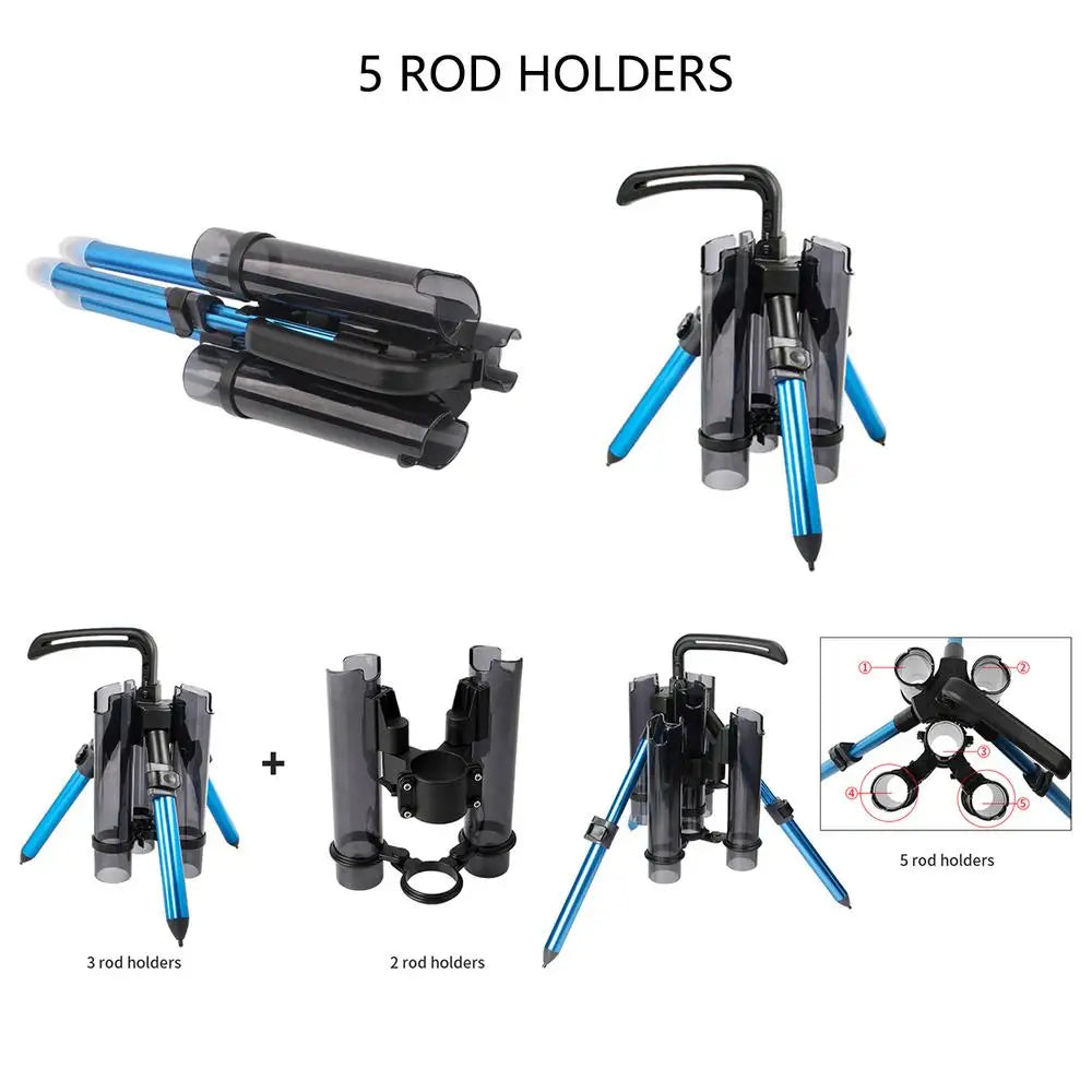 Tripod Fishing Rod Holders Portable Luya Fishing Pole Support Aluminum Alloy 3 Fishing Rods Rack Organizer For Fishing Accessory