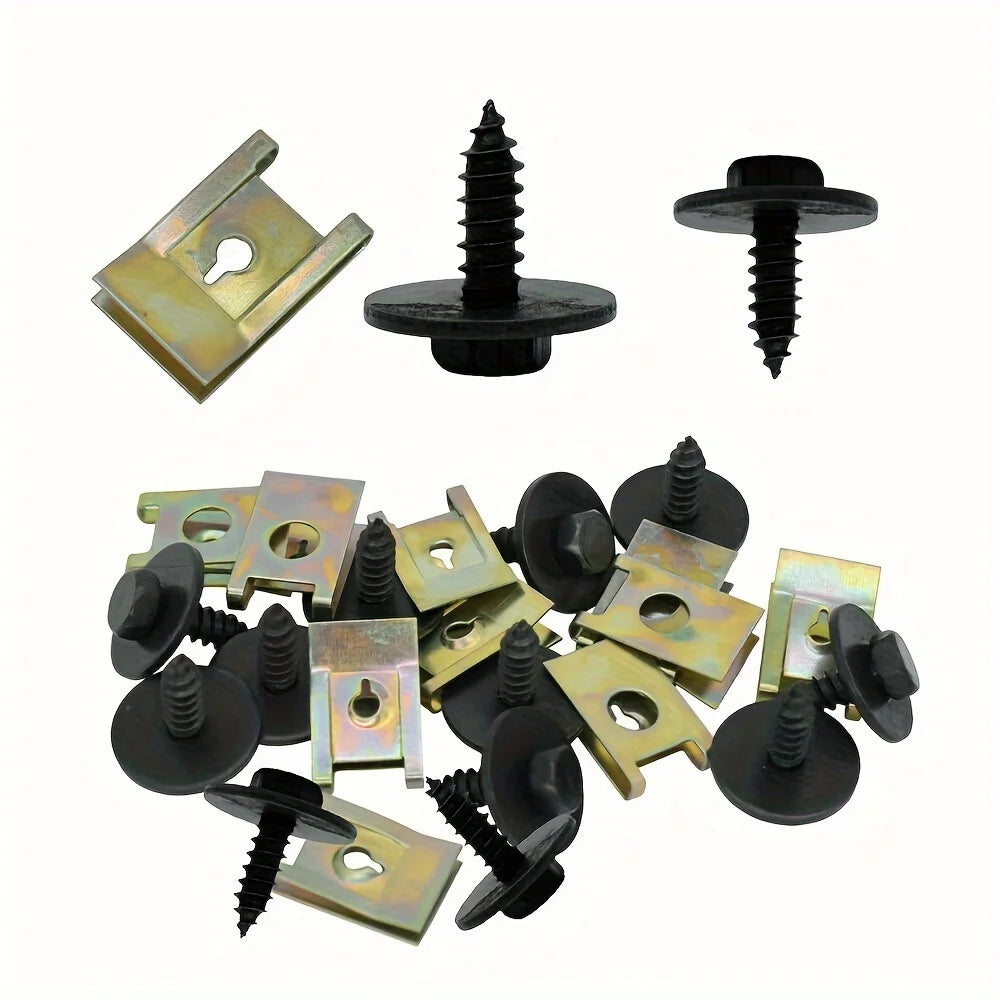 40pcs Car Screw Base U Clip Car Modification Fastener Metal Fender Bumper Protection Clip Interior Accessories Automobile Fasten