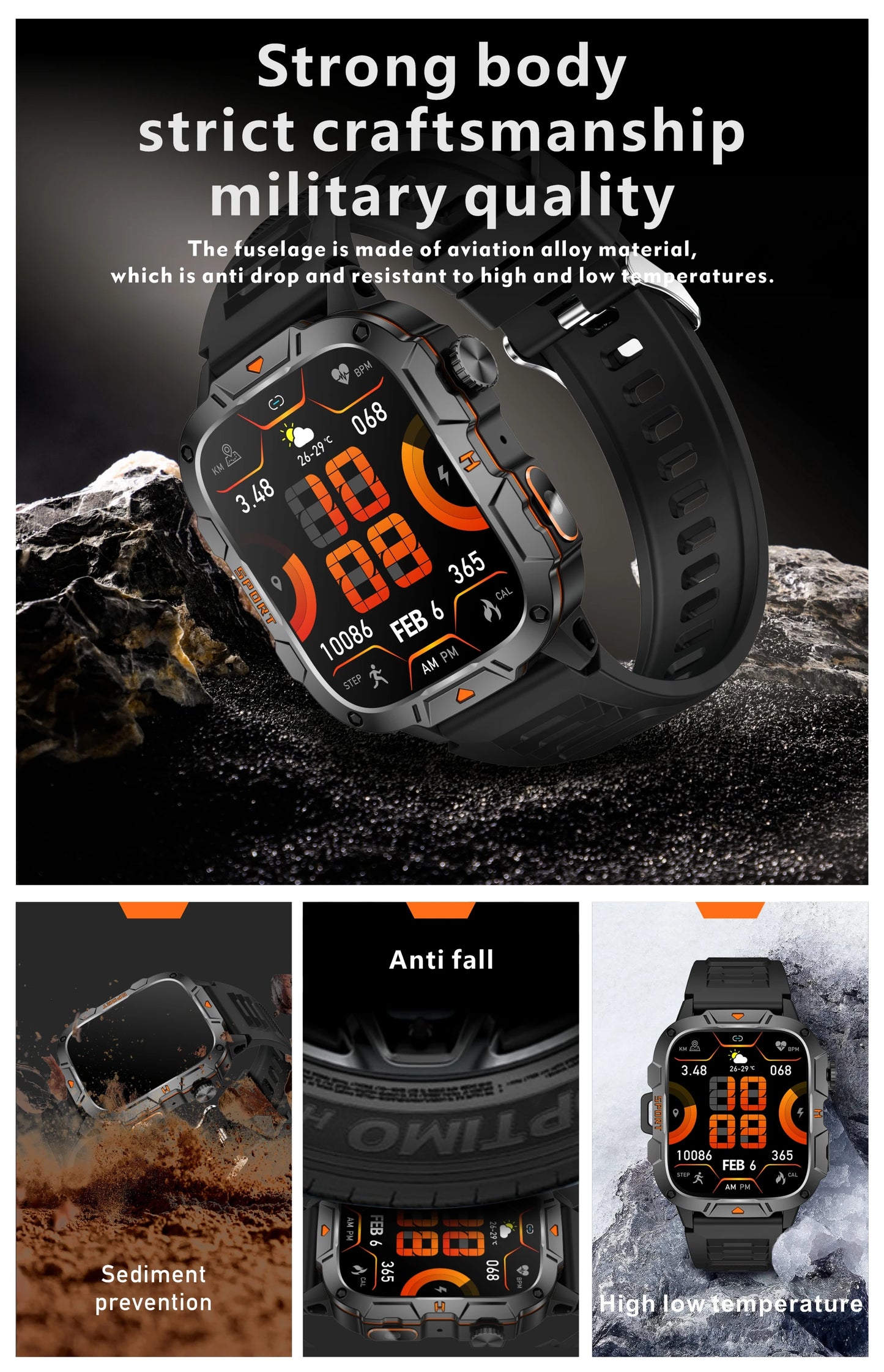 LIGE LED Flashlight Military Smartwatch For Men Bluetooth Call Voice Assistant Watches Heart Rate Monitor Multiple Sports Watch