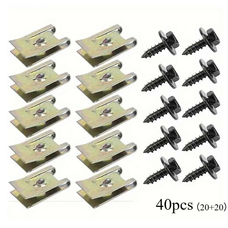 40pcs Car Screw Base U Clip Car Modification Fastener Metal Fender Bumper Protection Clip Interior Accessories Automobile Fasten