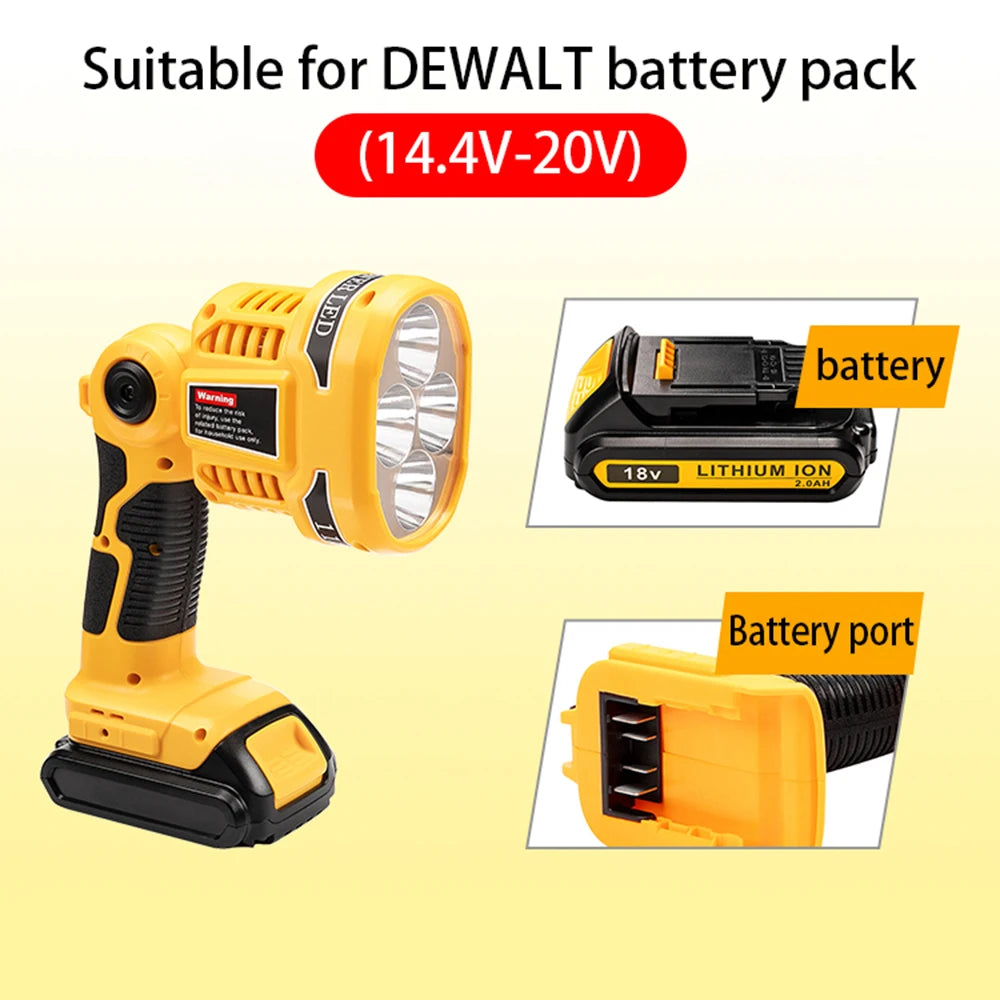 Cordless LED Torch Work Light Camping Lantern Flashlight Portable Flashlight Hand Lamp Outdoor Spotlight for Dewalt DCL040N 18V