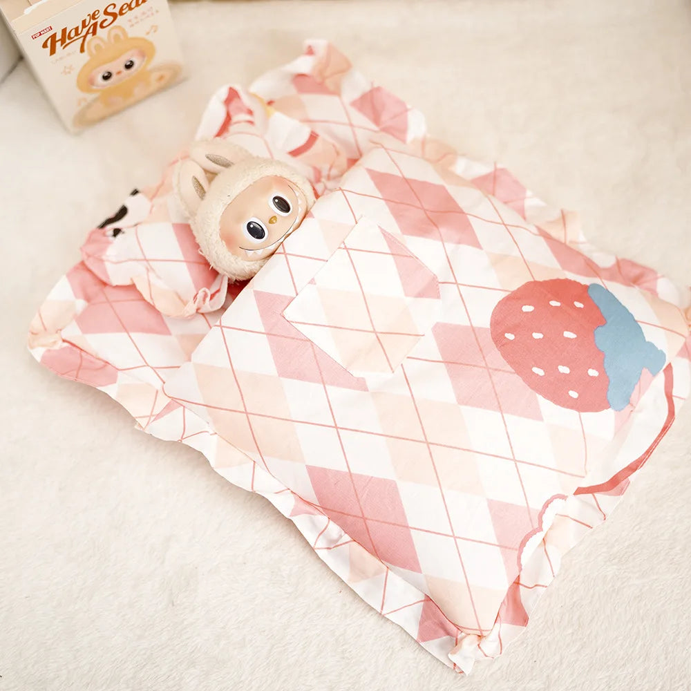 Lovely Sleeping Bag Blanket Bedding for 20cm Idol Dolls / 25cm Mellchan Baby Doll Out Going Carry Bag Soft Quilt Bag House