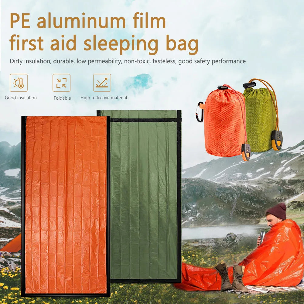 Thermal Sleeping Bag Portable Sleeping Pad Quilt PE Aluminum Film Warm Windproof Waterproof Bivy Sack for Camping Hiking Outdoor