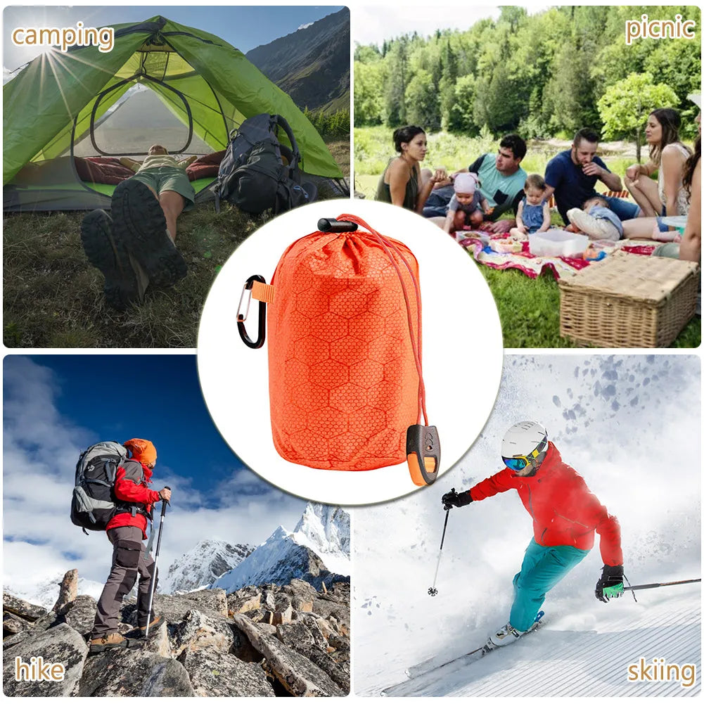 Thermal Sleeping Bag Portable Sleeping Pad Quilt PE Aluminum Film Warm Windproof Waterproof Bivy Sack for Camping Hiking Outdoor