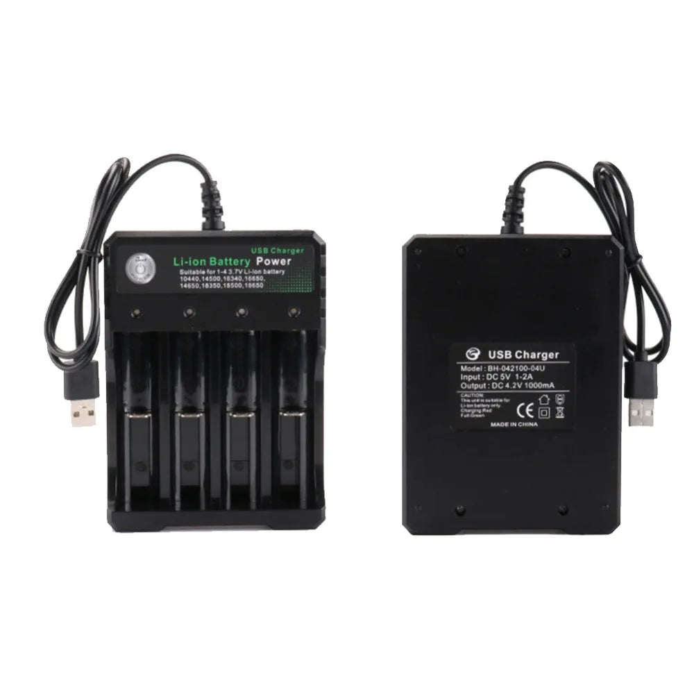 18650 Battery Charger Black 1 2 4 Slots AC 110V 220V Dual For 18650 Charging 3.7V Rechargeable Lithium Battery 4 Ports Charger