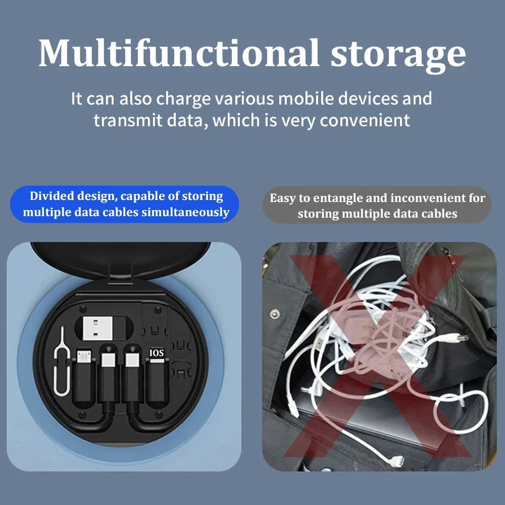 NNBILI 60W Type-C To USB C To Micro To iP Fast Charging Cable Adapter Kit for IPhone 14 15 13 11 OTG Converter Multi Storage Box
