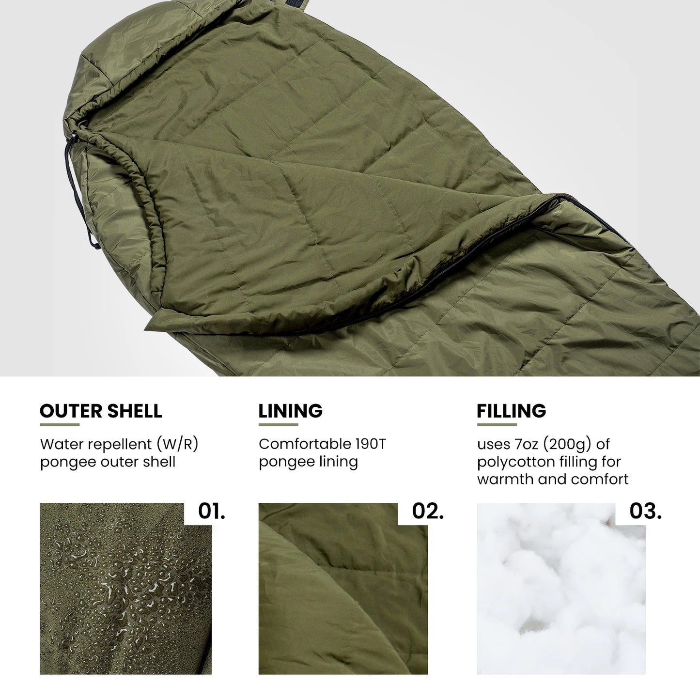 OneTigris 3-season 1-person Outdoor Sleeping Bag Tactical Styled Mummy Sleeping Bag for Camping Bushcrafting Backpacking Hiking