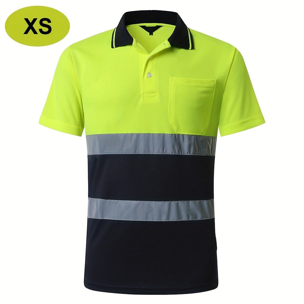 1pc Men's High Visibility Contrast Safety Polo Shirt Reflective For Men, Short Sleeve Yellow Navy Construction Work Shirts, Reflective Hi Vis Safety Polo Shirt Reflective Workwear - CK Outdoors and More