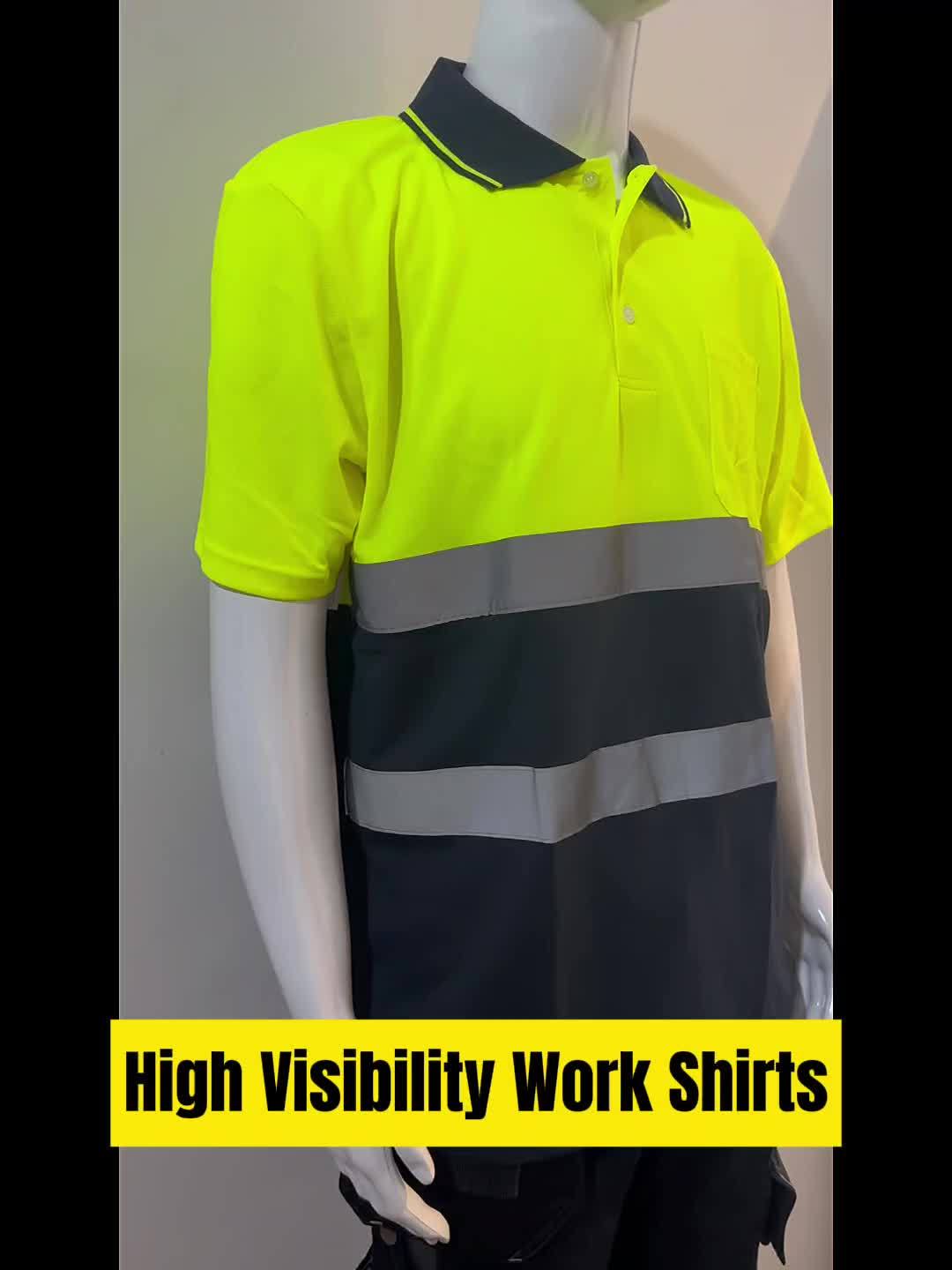 1pc Men's High Visibility Contrast Safety Polo Shirt Reflective For Men, Short Sleeve Yellow Navy Construction Work Shirts, Reflective Hi Vis Safety Polo Shirt Reflective Workwear - CK Outdoors and More