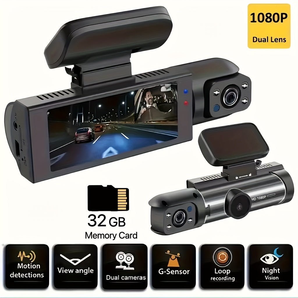 1080P Dual - Lens Car Dash Cam - Wide - Angle Front and Inside Recording, IR Night Vision, Loop Recording, 3.16 Inch IPS Screen - High - Definition Car DVR Camera for Safe Driving - CK Outdoors and More