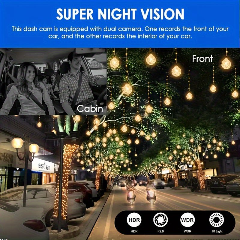 1080P Dual - Lens Car Dash Cam - Wide - Angle Front and Inside Recording, IR Night Vision, Loop Recording, 3.16 Inch IPS Screen - High - Definition Car DVR Camera for Safe Driving - CK Outdoors and More
