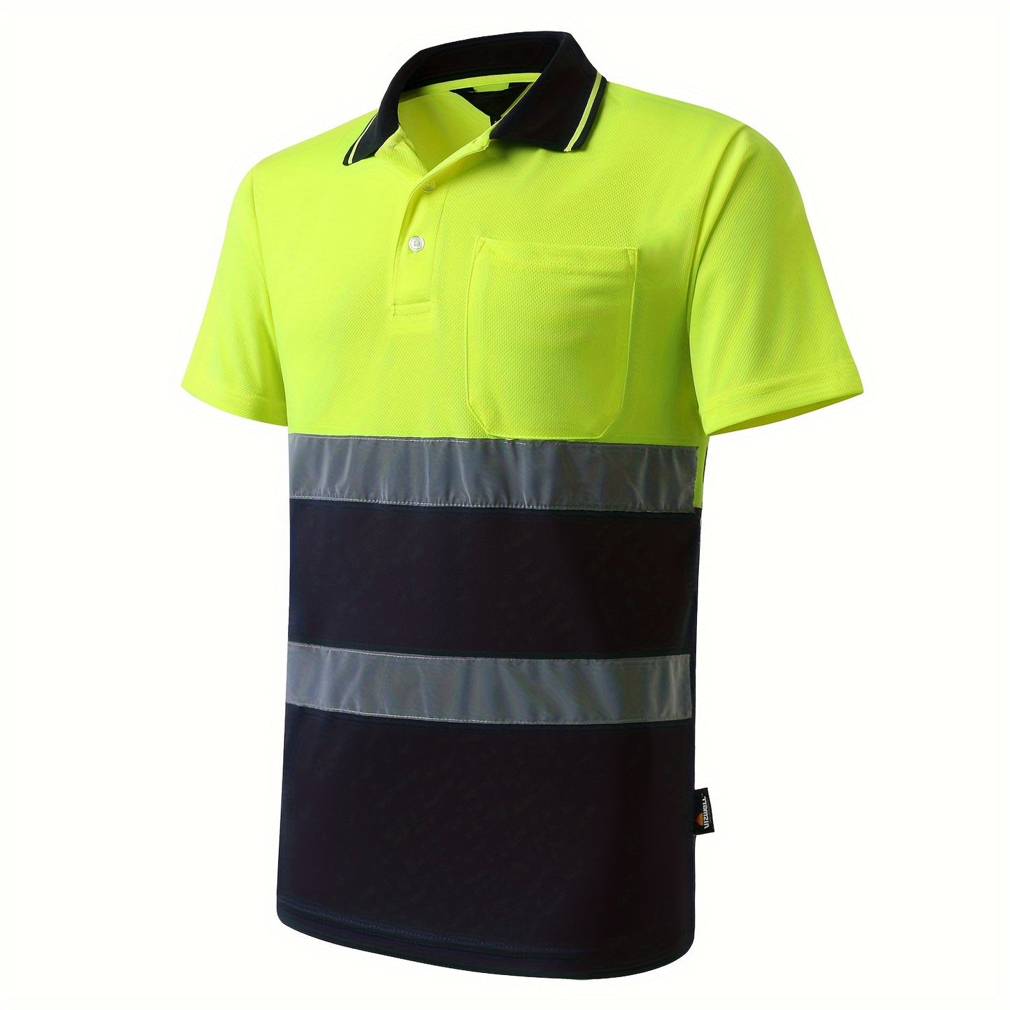 1pc Men's High Visibility Contrast Safety Polo Shirt Reflective For Men, Short Sleeve Yellow Navy Construction Work Shirts, Reflective Hi Vis Safety Polo Shirt Reflective Workwear - CK Outdoors and More