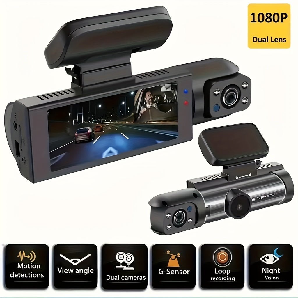 1080P Dual - Lens Car Dash Cam - Wide - Angle Front and Inside Recording, IR Night Vision, Loop Recording, 3.16 Inch IPS Screen - High - Definition Car DVR Camera for Safe Driving - CK Outdoors and More