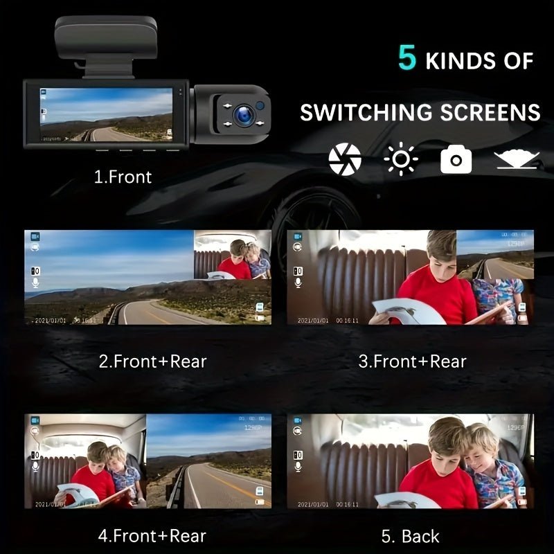 1080P Dual - Lens Car Dash Cam - Wide - Angle Front and Inside Recording, IR Night Vision, Loop Recording, 3.16 Inch IPS Screen - High - Definition Car DVR Camera for Safe Driving - CK Outdoors and More