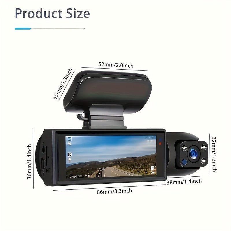1080P Dual - Lens Car Dash Cam - Wide - Angle Front and Inside Recording, IR Night Vision, Loop Recording, 3.16 Inch IPS Screen - High - Definition Car DVR Camera for Safe Driving - CK Outdoors and More
