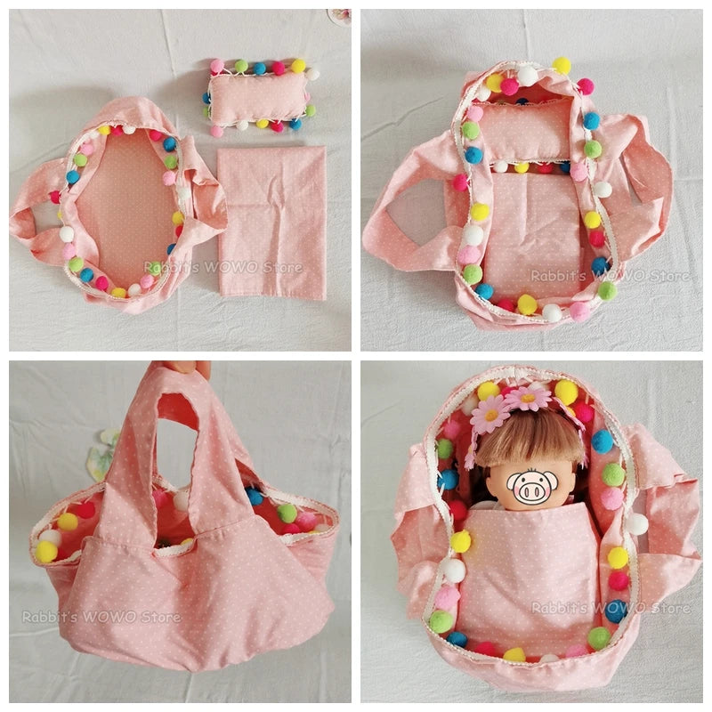 Lovely Sleeping Bag Blanket Bedding for 20cm Idol Dolls / 25cm Mellchan Baby Doll Out Going Carry Bag Soft Quilt Bag House