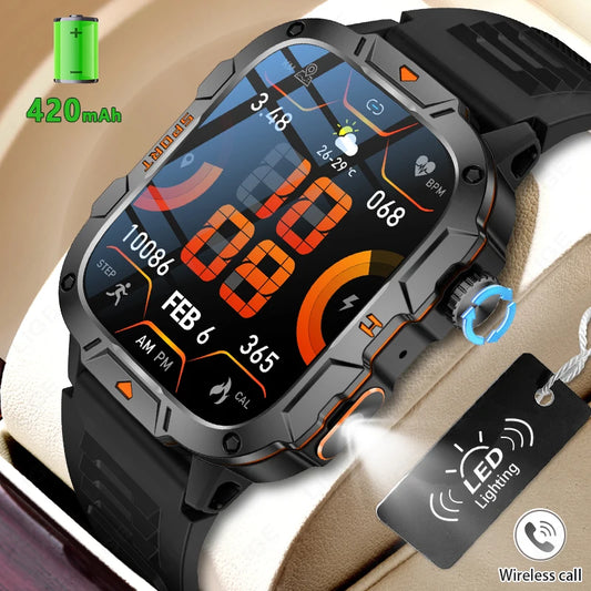 LIGE LED Flashlight Military Smartwatch For Men Bluetooth Call Voice Assistant Watches Heart Rate Monitor Multiple Sports Watch