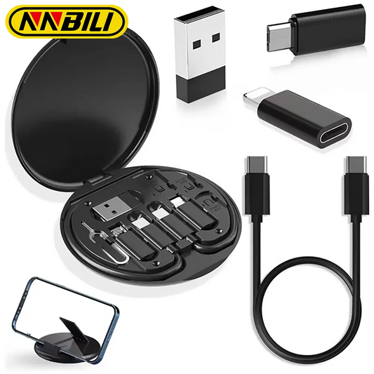 NNBILI 60W Type-C To USB C To Micro To iP Fast Charging Cable Adapter Kit for IPhone 14 15 13 11 OTG Converter Multi Storage Box