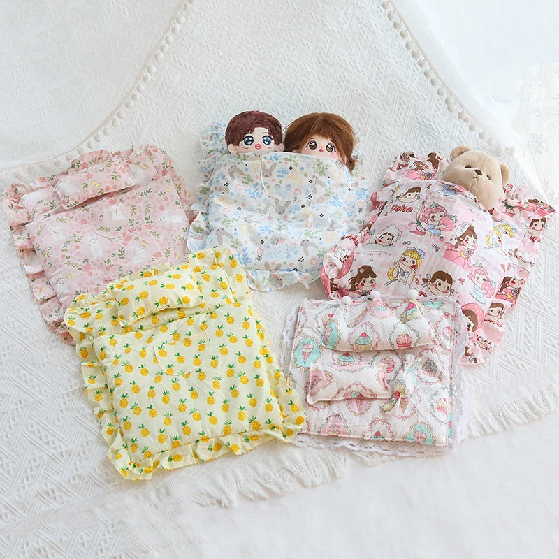 Lovely Sleeping Bag Blanket Bedding for 20cm Idol Dolls / 25cm Mellchan Baby Doll Out Going Carry Bag Soft Quilt Bag House