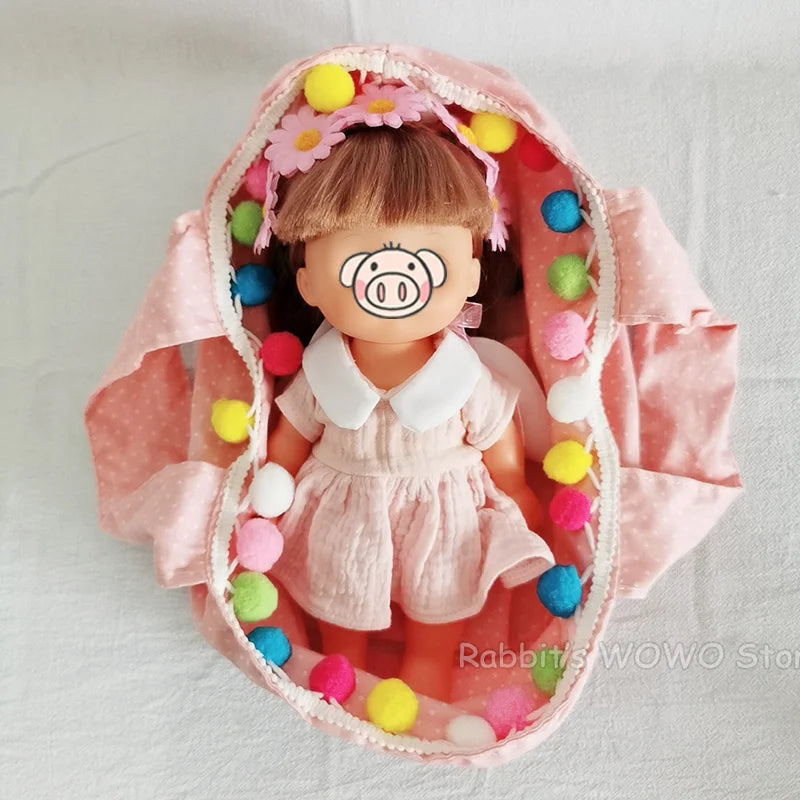 Lovely Sleeping Bag Blanket Bedding for 20cm Idol Dolls / 25cm Mellchan Baby Doll Out Going Carry Bag Soft Quilt Bag House