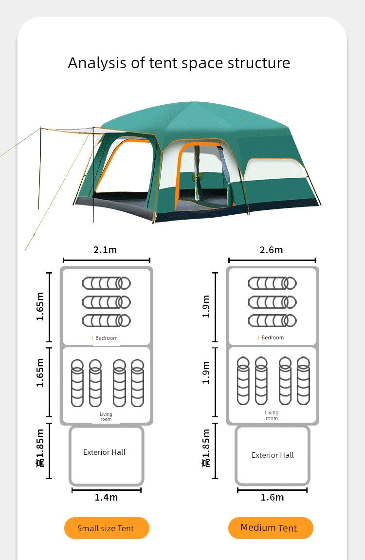 Outdoor Camping Tent Two Bedrooms and One Living Room Automatic Tent Super Large Space Camping Luxury Large-Scale Parks Tent Portable